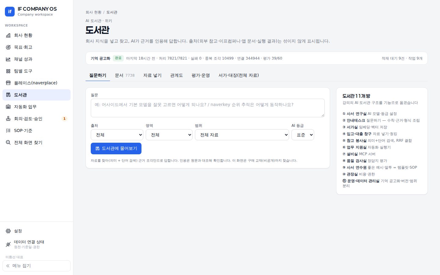 IF COMPANY OS 도서관 화면